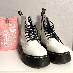 White Lace-Up Platform Boots